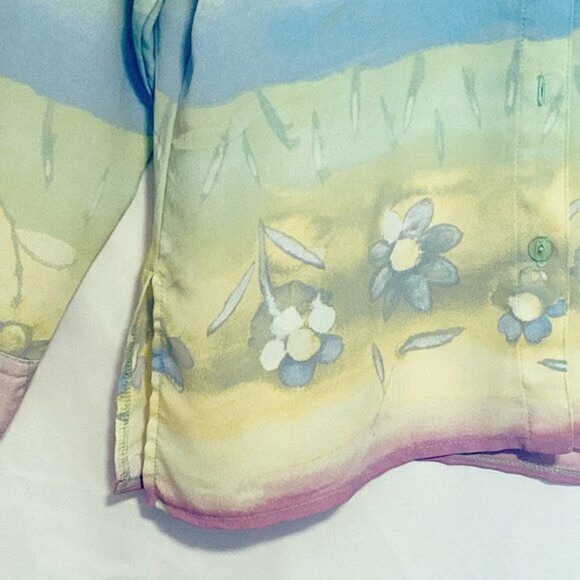 SeaSuns Womens Top Large Blouse Pastel Floral Print Long Sleeve Button Front - Picture 3 of 9